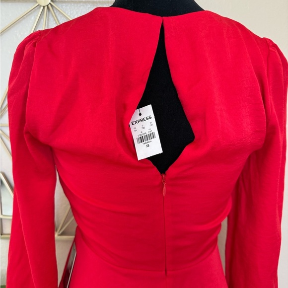Express Vibrant Red Long Sleeve Dress - Picture 8 of 9